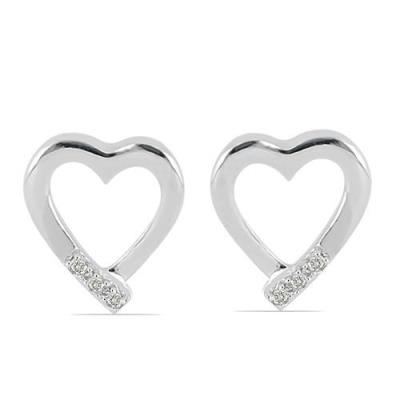 BUY 925 SILVER NATURAL WHITE DIAMOND DOUBLE CUT GEMSTONE HEART EARRINGS
